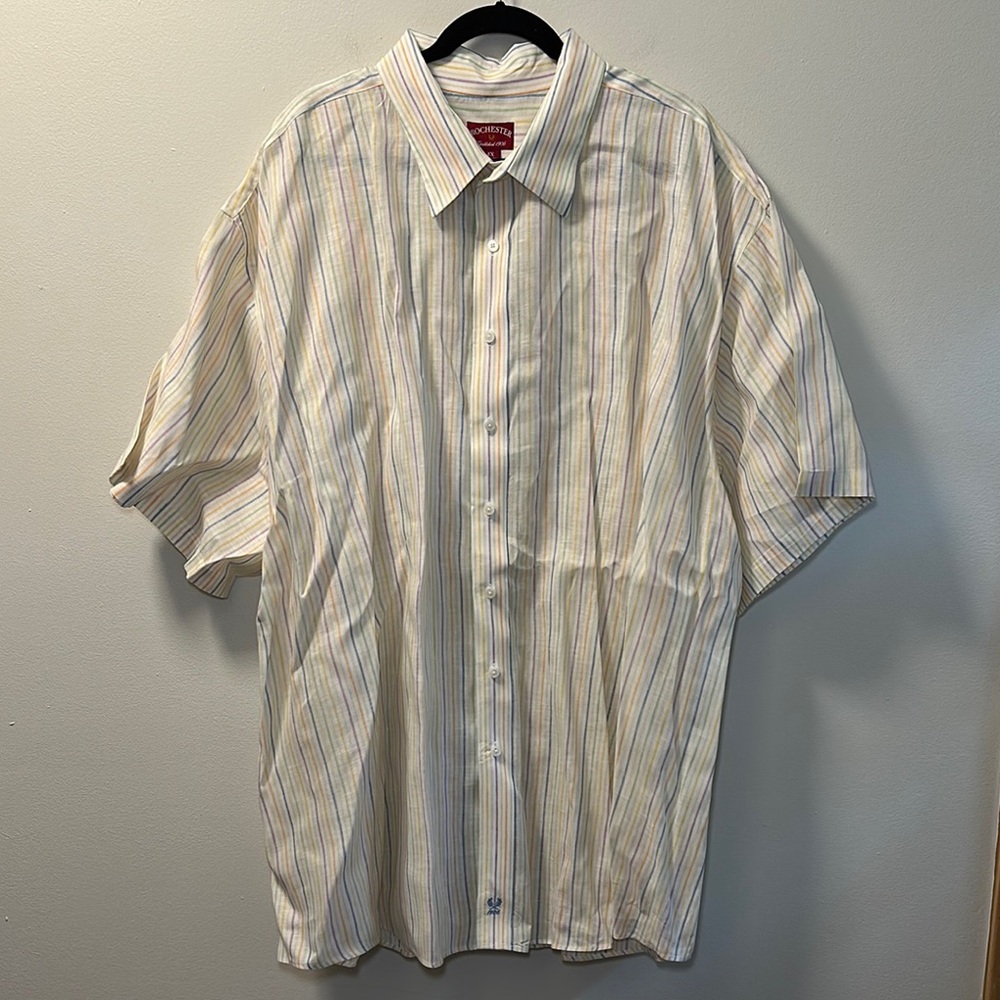 Rochester Men’s Mulitcolor Stripe Linen Button Down Shirt Size 4X